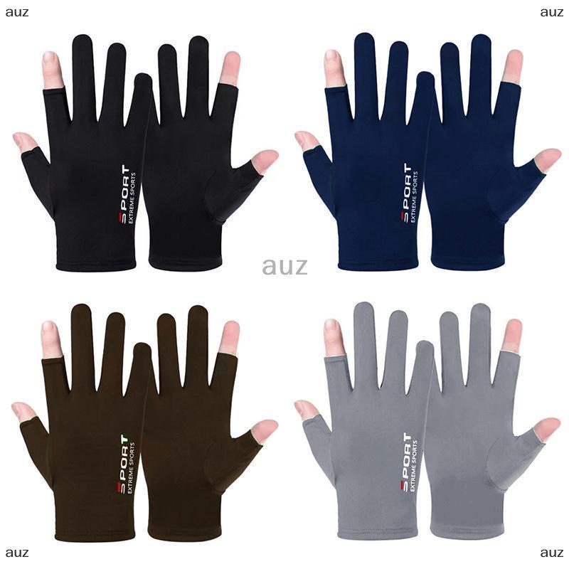 [auz] Summer Gloves Men Ice Silk Sun Proction Driving Glove Fishing Gloves Breathable Cycling Hiking
