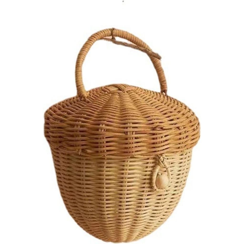 Giỏ Acorn Có Nắp Giỏ Đựng Đồ Túi Cầm Tay Mây Acorn Giỏ Chứa Đồ Người Tổ Chức Dễ Thương Thủ Công Quà 