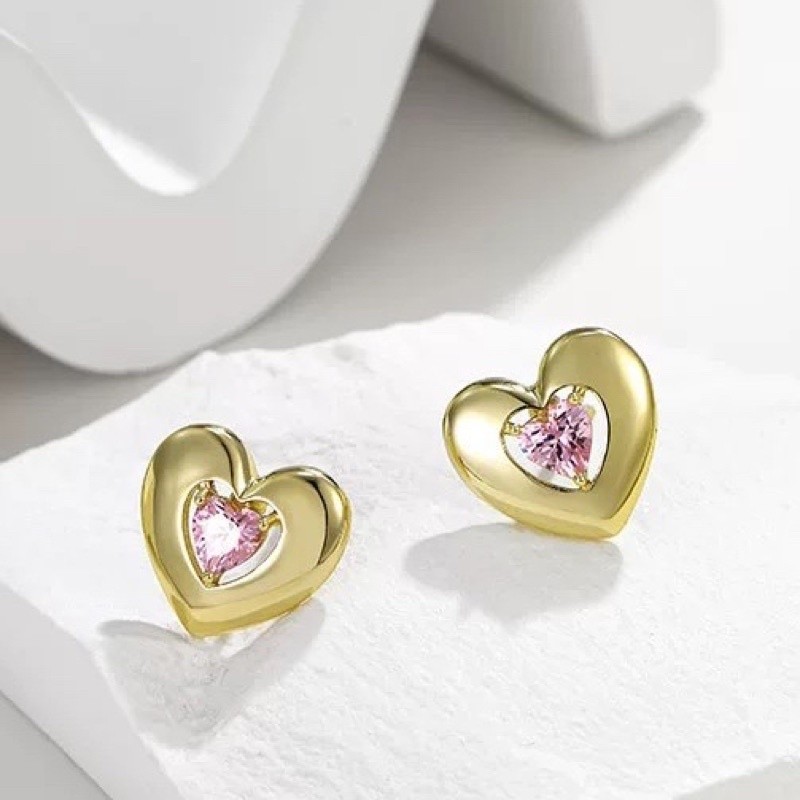 Earings Set: Nhỏ Hình Tim và Đinh Tán Dứa (Bộ 2 Đối)