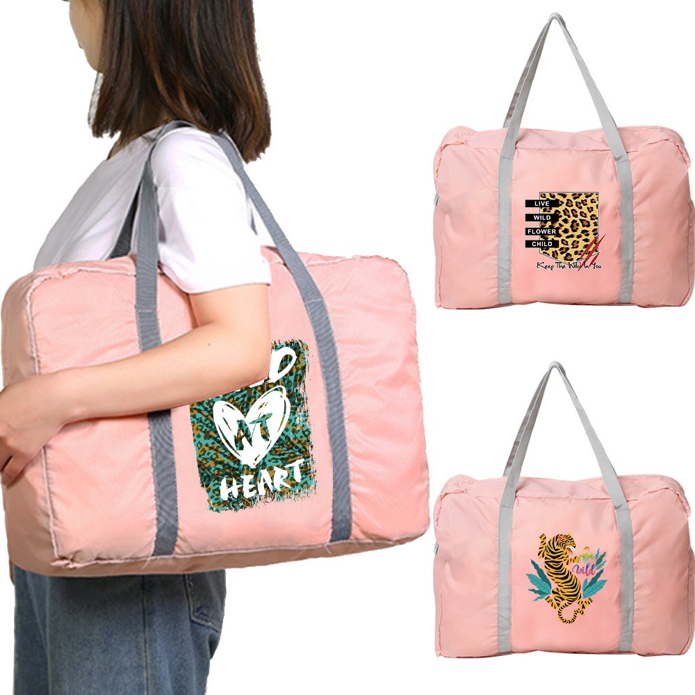 Travel lipat Foldable Handbag Camping Travel Bag Luggage Storages Foldable Zipper Wild Print Organiz