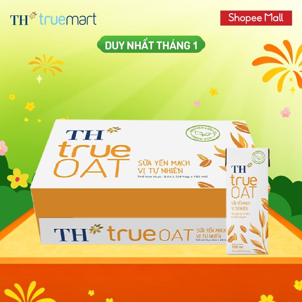 Thùng sữa yến mạch TH true OAT vị tự nhiên 180ml (48 Hộp)