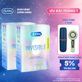  Bộ 2 Hộp Bao Cao Su Durex Invisible Siêu Mỏng Size 52 mm Hộp 16 Bao 