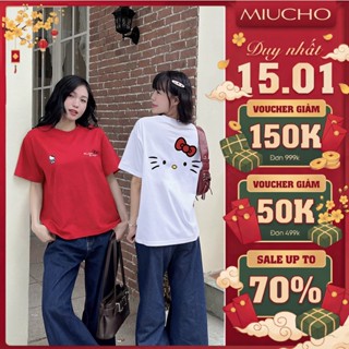  Áo thun form boxy nữ Kitty dễ thương 2648 Miucho vải cotton thoáng mát cổ tròn in mix 