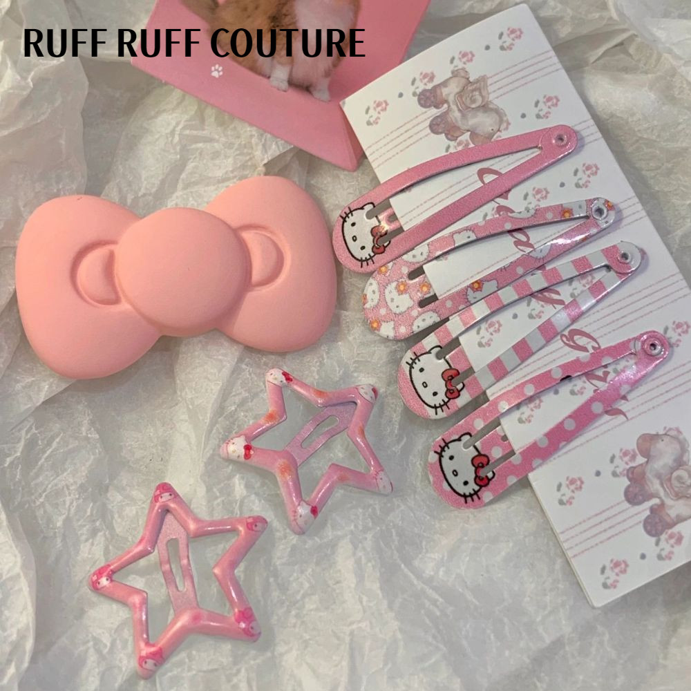 RUFF RUFF COUTURE Kawaii Hello Kitty BB Clip, Kim Loại Màu Hồng KT Cat Collection Kẹp Tóc, Phụ Kiện 