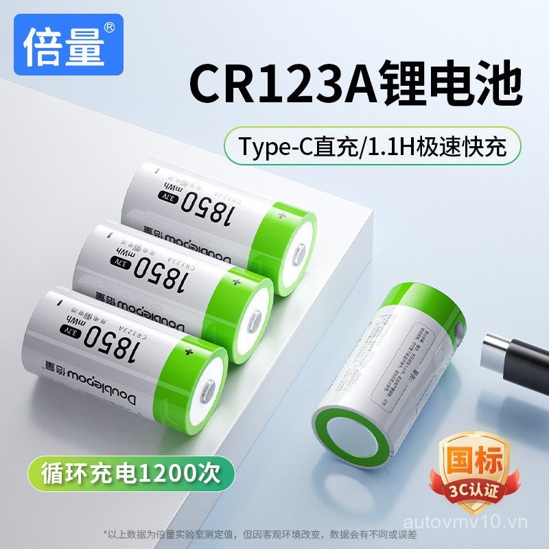 Pin sạc đôi CR123A Pin sạc 3.7V Pin Lithium có tấm bảo vệ Giao diện Type-c hình trụ CR123A