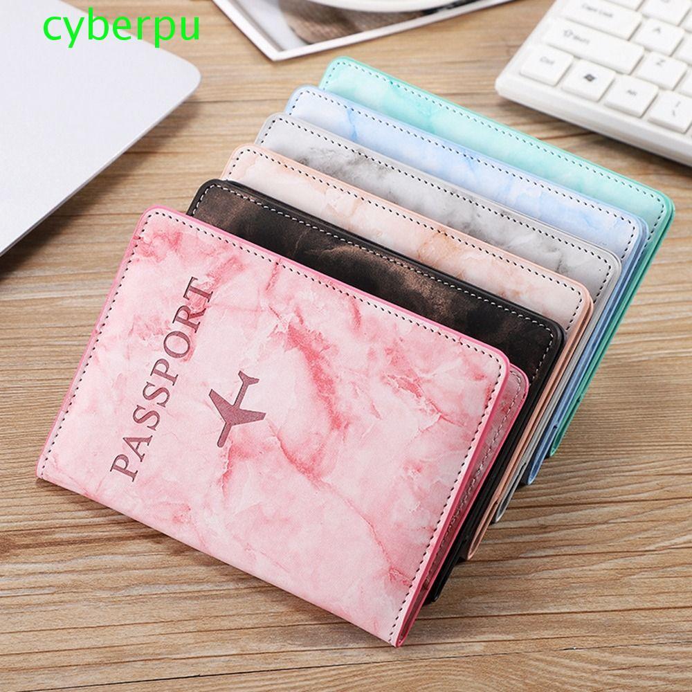 CYBERPULSE Hộ Chiếu Giá Đỡ ID Tài Liệu Di Động Da PU Hạt Đá Cẩm Thạch Giá Đỡ Vé Máy Bay Check-in Hộp