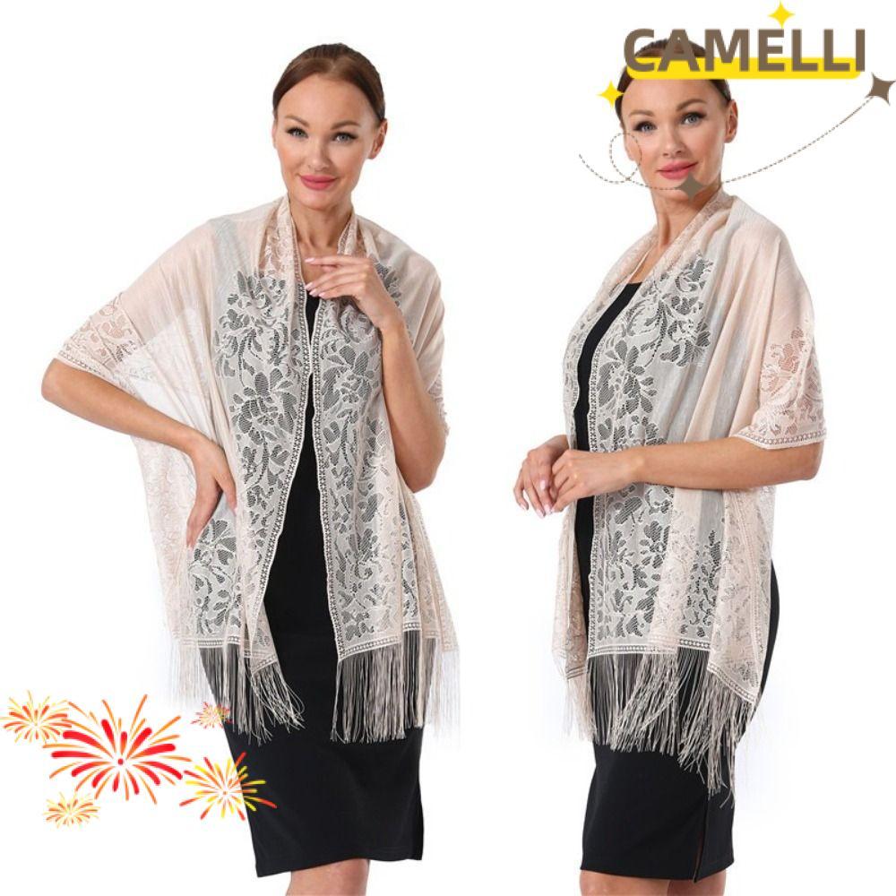CAMELLIK3 - Khăn Choàng & Áo Choàng Dạ Hội Ren Tua Ruza, Màu Trơn Cho Nữ