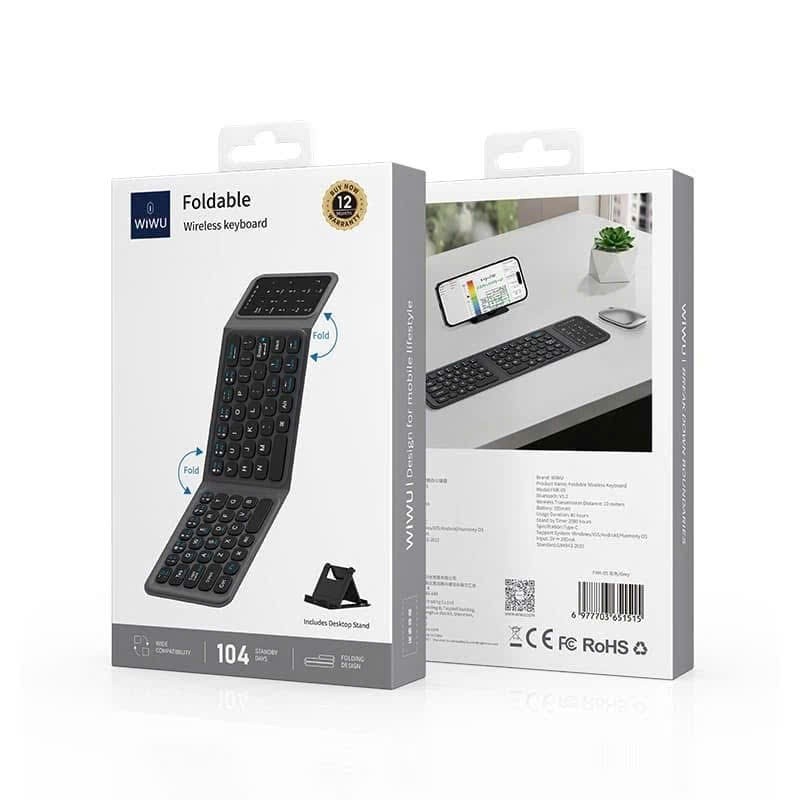 [Chính Hãng] Bàn Phím Không Dây Bluetooth Gập Gọn WIWU FMK-05 - Kết Nối Đa Thiết Bị, Pin 40H, Cổng T