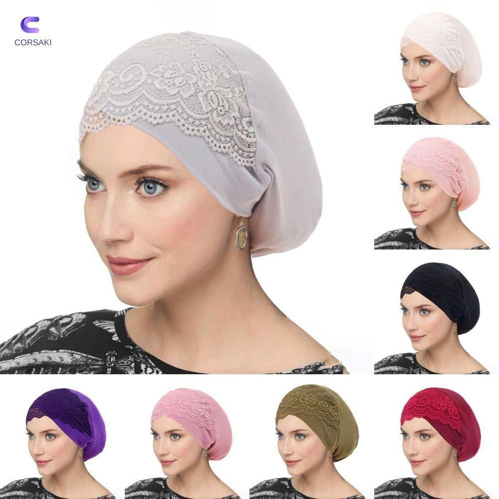 Mũ Hijab ren CORSAKI, Mũ trùm đầu Hijab bên trong co giãn thoáng khí, Mũ ống Hijab mềm Mũ nón nữ