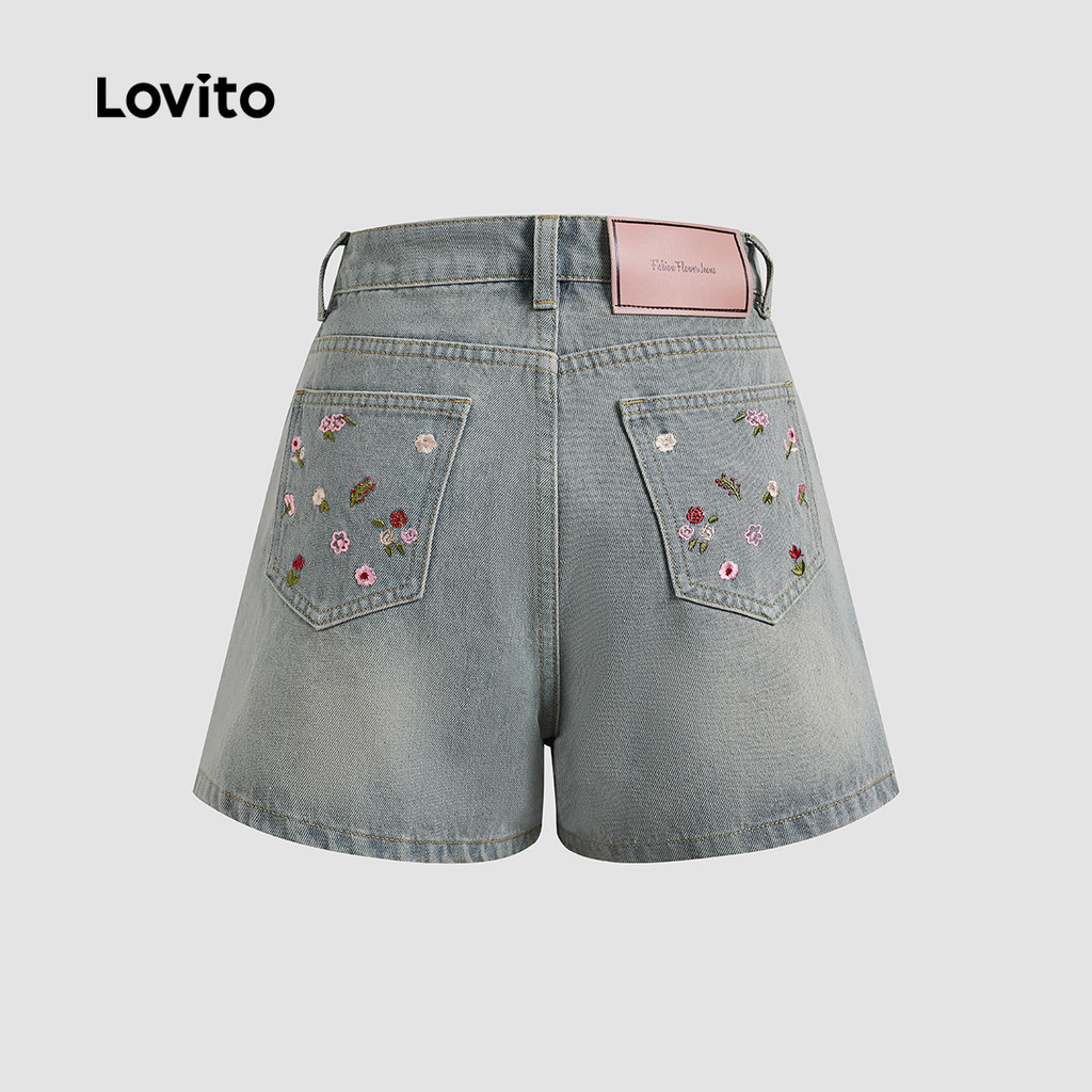 Lovito Quần short Denim thêu ngắn túi mùa hè / xuân giản dị dành cho nữ L125AD221 | BigBuy360 - bigbuy360.vn