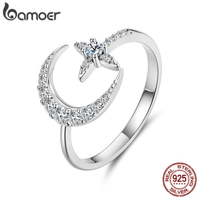 Bạn gái sẽ yêu ngay nhẫn bạc 925 mặt trăng và ngôi sao có thể điều chỉnh size - Quà tặng độc đáo
