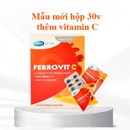 Viên uống bổ sung sắt và acid folic Ferrovit C - hộp 30 viên - cho thai kì khoẻ mạnh - sắt hữu cơ