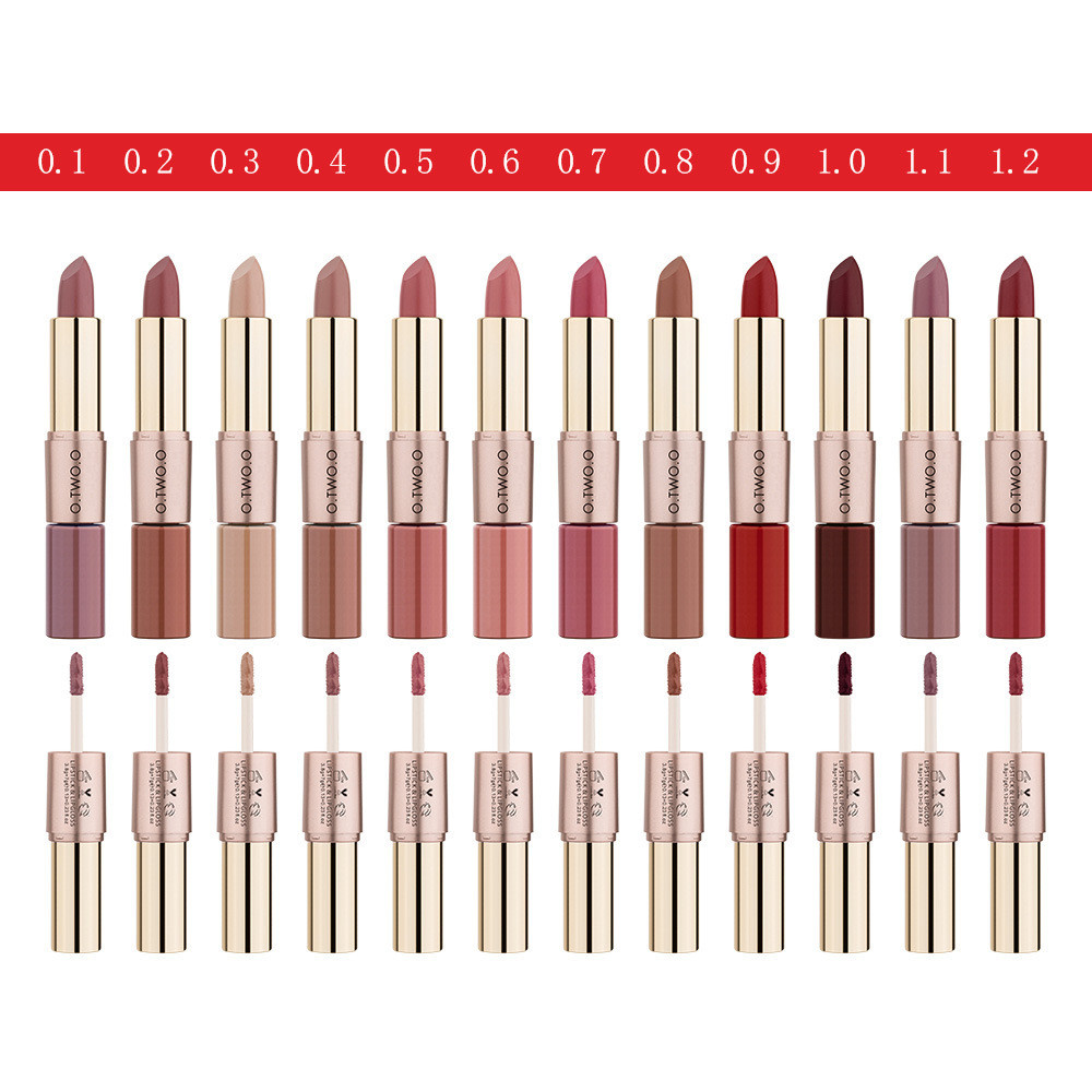 O.TWO.O Son bóng hai đầu Matte Lip Gloss Giữ không phai hai trong một Velvet Cắn Lip Bán trực tiếp