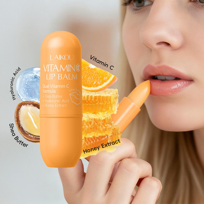Son dưỡng môi LAIKOU Vitamin C - Vitamin C kép, Axit Hyaluronic, Bơ hạt mỡ | Môi dưỡng ẩm, không dính, phát sáng | Chăm sóc môi hàng ngày