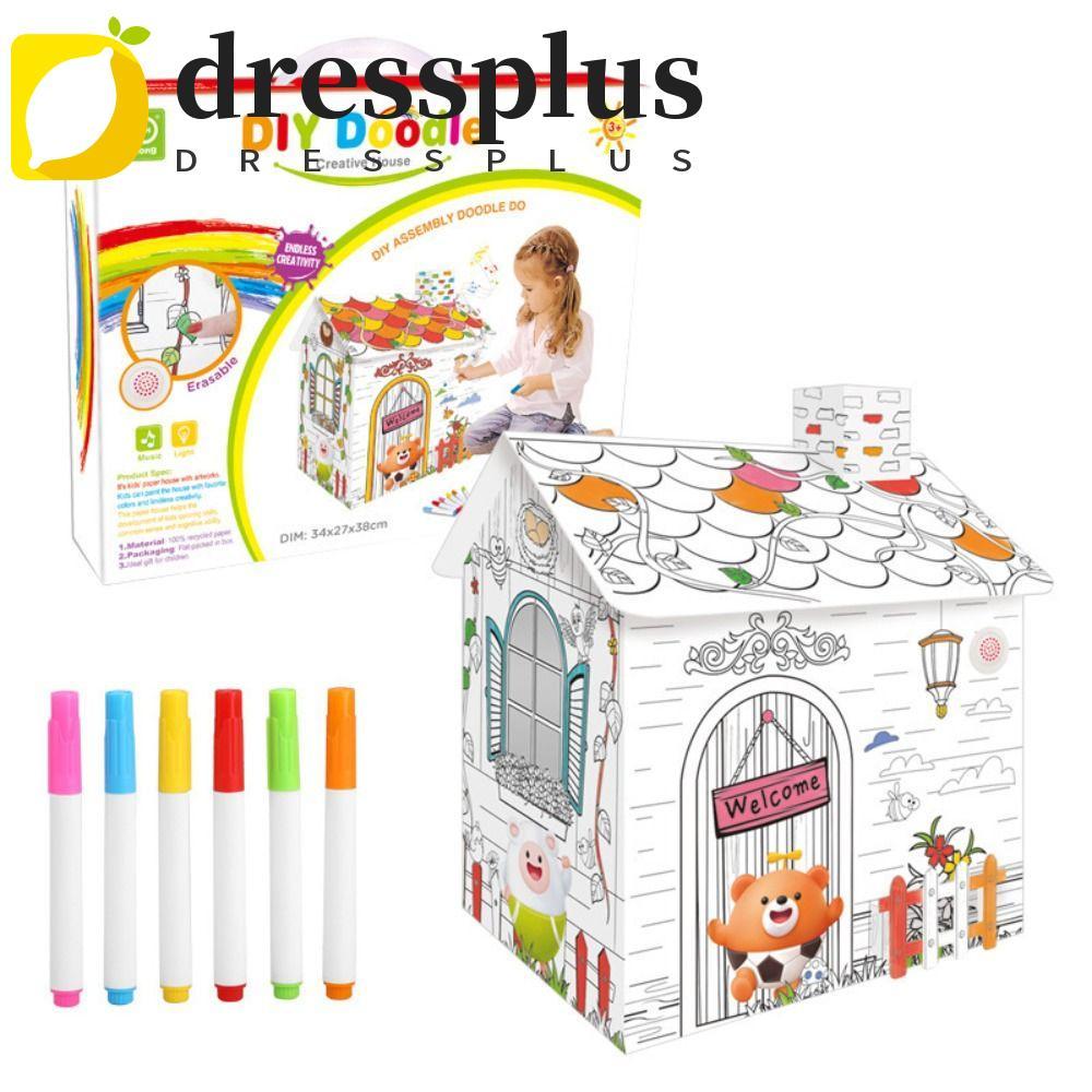 DRESSPLUS Cardboard Playhouse, Handmate Car Modele DIY Large Cardboard Coloring, DIY House Kit Dinos