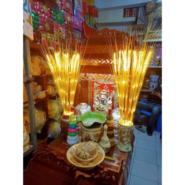 Remoingay86 10 Bông lúa vàng trang trí kèm đèn led