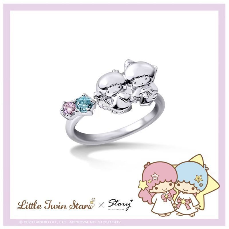KikiLala Star Series-Duble Star Fairy Star Crystal Ring Niche Lucky Song Tử Cô Gái Quà Tặng HUHC