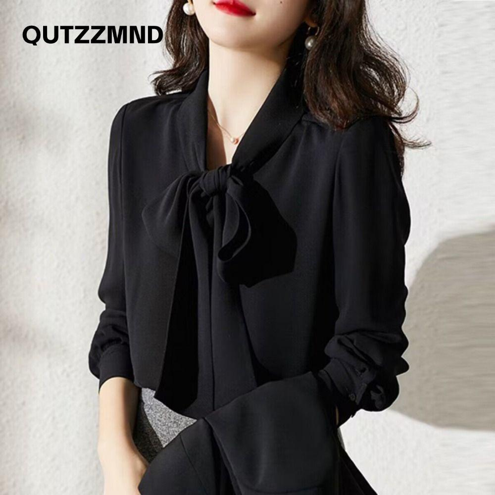 Áo sơ mi nữ tay dài voan ribbon, dáng slim fit màu trơn