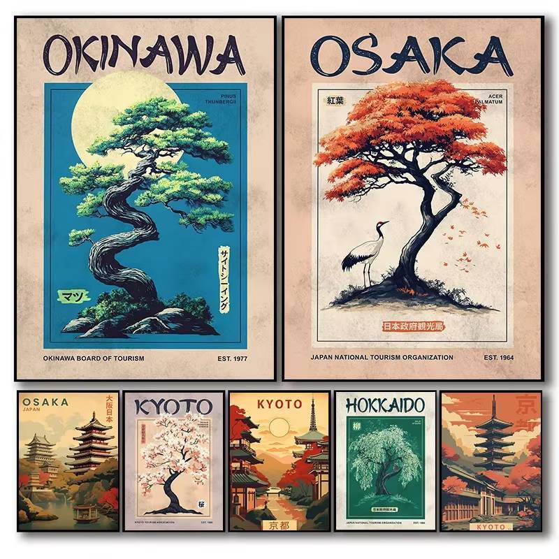 Nhật Bản Okinawa Retro Nghệ Thuật Áp Phích Vintage Osaka In Nhật Bản Du Lịch Tokyo Canvas Tranh Nghệ