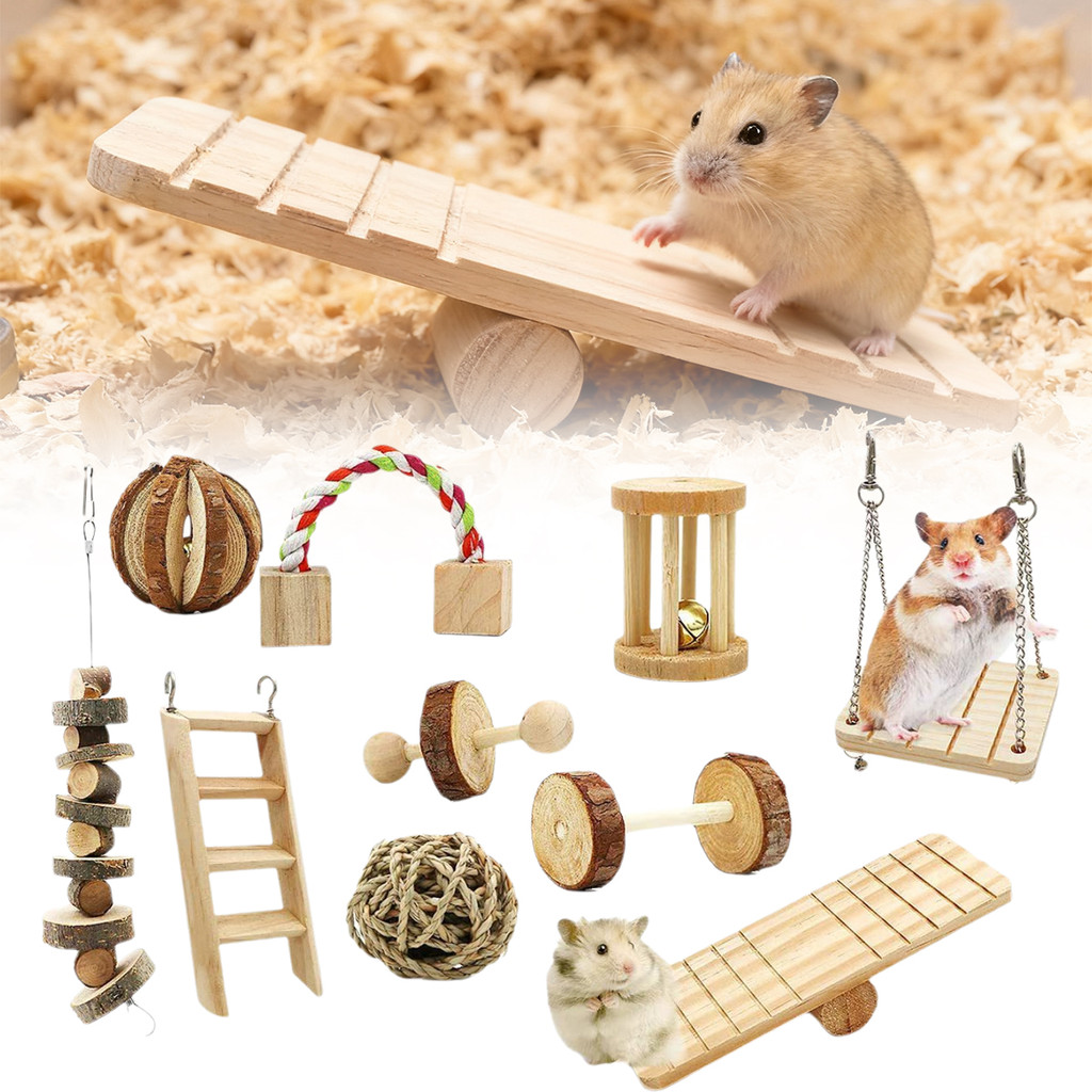 [Baipeak] Đồ chơi con lăn thỏ dễ thương bằng gỗ tự nhiên Dumbells bánh xích đu cưa chuông nhai Đồ ch