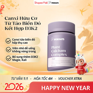 Canxi Hữu Cơ Cho Mẹ Bầu - PERDAYS Plant Calcium Complex + D3K2 - Không Nóng Không Táo - Lọ 60 Viên 