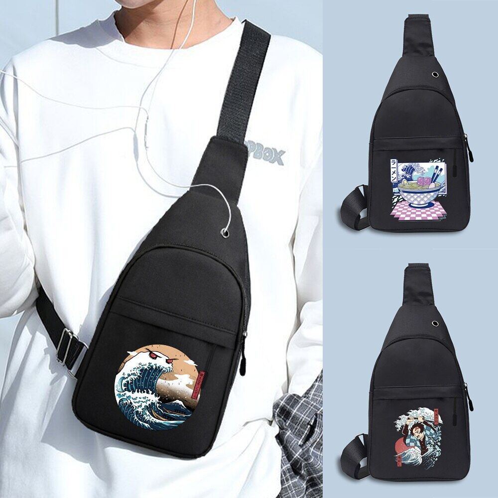 HOT Chest Bags Men's Crossbody Bags Chest Pack with USB Charging Earphones Cable Hole Backpack Women