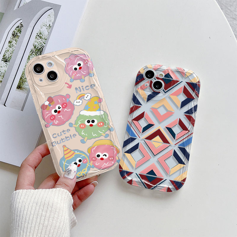 Ốp điện thoại trong suốt gợn sóng kem cho OPPO A3X A5i A96 A95 A93 A77S A76 A74 A60 A58 A57 A54 A53 