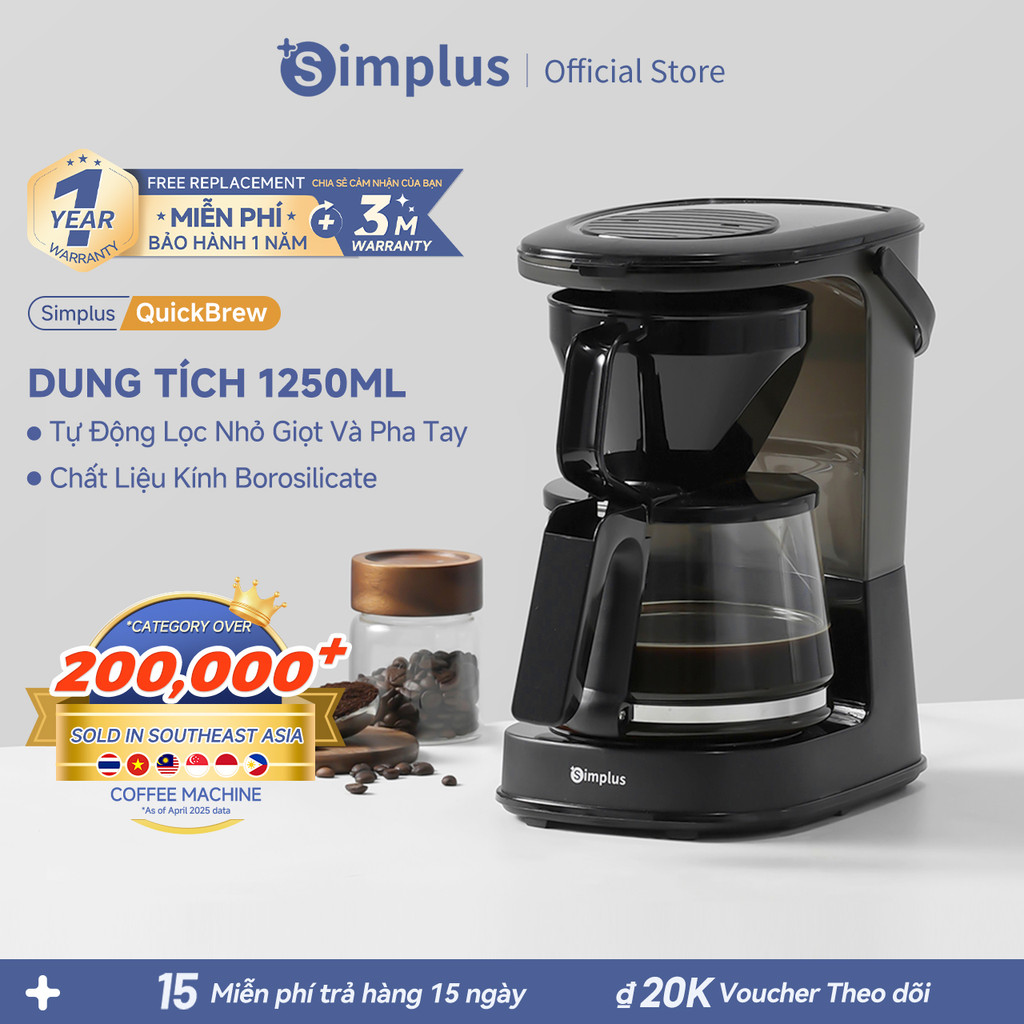 Simplus Máy Pha Cà Phê Americano Nâng Cấp Dung Tích Lớn 1.2L KFJH012 phin cà phê  - Bảo Hành 1 Năm 1 Đổi 1