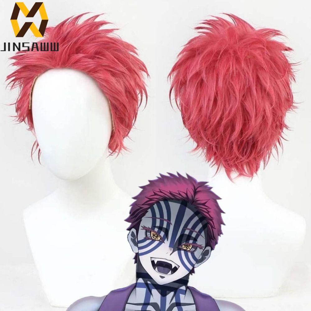 Jeniferdz Akaza Cosplay - Tóc Giả Anime Màu Đỏ Chống Nóng, Phù Hợp Cho Halloween Và Cosplay Demon Sl