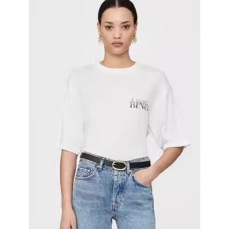 IS5I GAN* Design Chest Letter Back Letter Print Loose Slimming Solid Color Cotton Short Sleeve T Shi