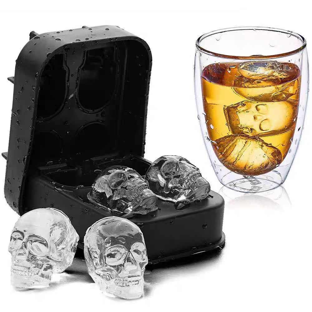Premium Selection#Silicone Skull Ice Cube Mold Four-Linked Silicone Ice Tray Mold Skull Ice Cube Qui