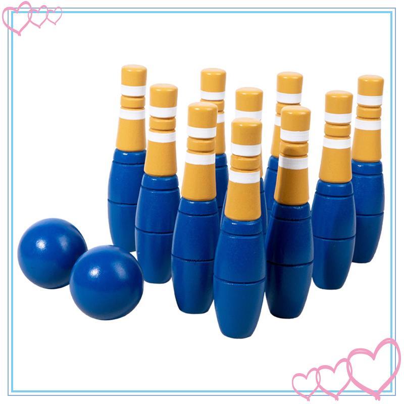 Bộ 10 Chiếc Bowling Bằng Gỗ, Đồ Chơi Bowling Trẻ Em Và Túi Đựng, Gia Đình Vui Nhạt Bowling Bãi Cỏ, C