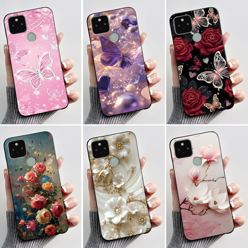 Ốp Lưng Silicon Cho Google Pixel 5 Pixel 5A Pixel5 Pixel5A Bìa Mềm Thời Trang Cao Cấp Hoa Bướm Sơn Đ