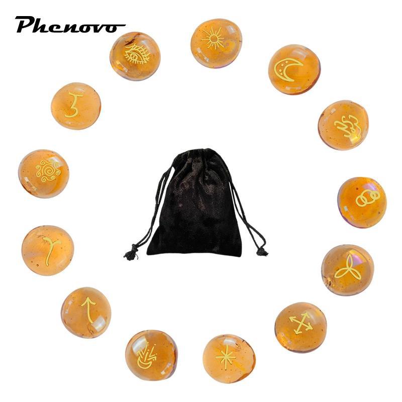 13x Runes Set Công cụ giải phẫu Túi dây rút Thủy tinh Runes Món quà phù thủy