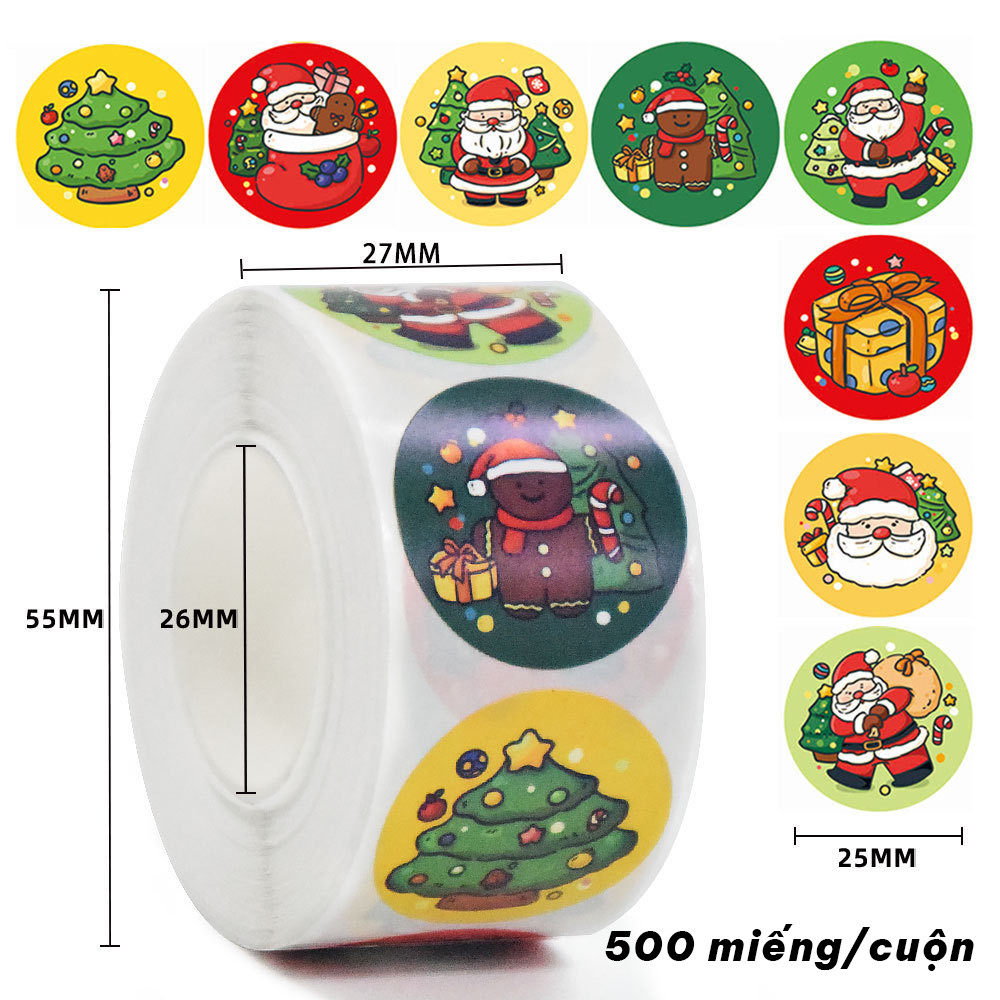 Christmas stickers for children, 500 pieces/roll, 2.5cm round – Reward stickers, Christmas decoratio