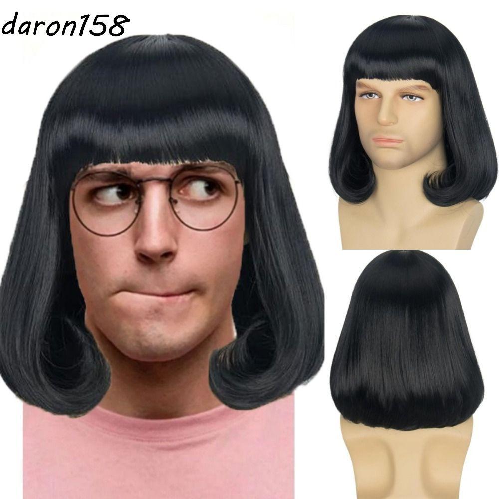 Grex Tóc Giả Cosplay Nam Unisex - Đen Ngắn Bob, Full Head Hippie Style Với Full Bangs Phù Hợp Cho Ha
