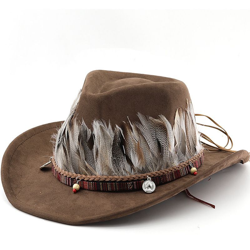 Feather hat, velvet fedora, suede, unisex, wide brim, cowboy, hot sale5ya West OE6J