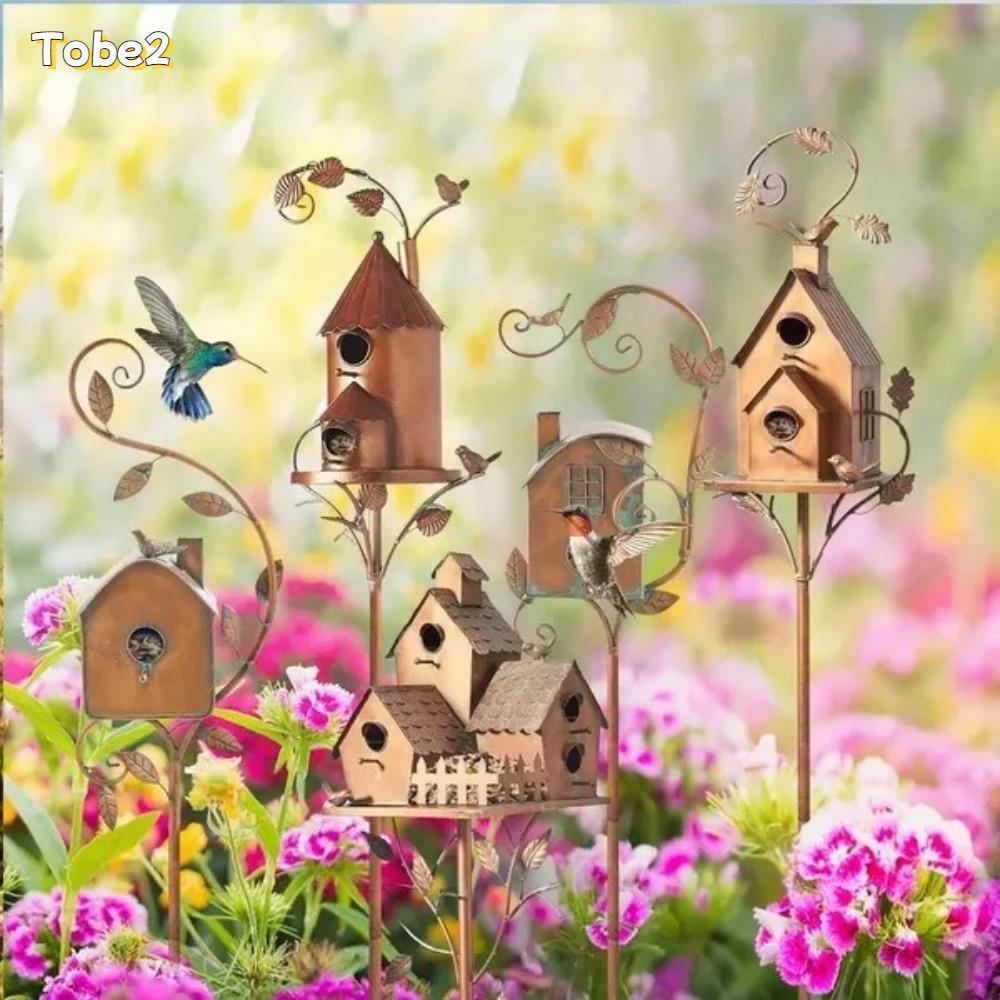 TOBE2 Birdhouse Garden Cọc, Kim loại cổ điển Sân ngoài trời cho chim ăn, Iron Art Craft Bird Nest Dễ