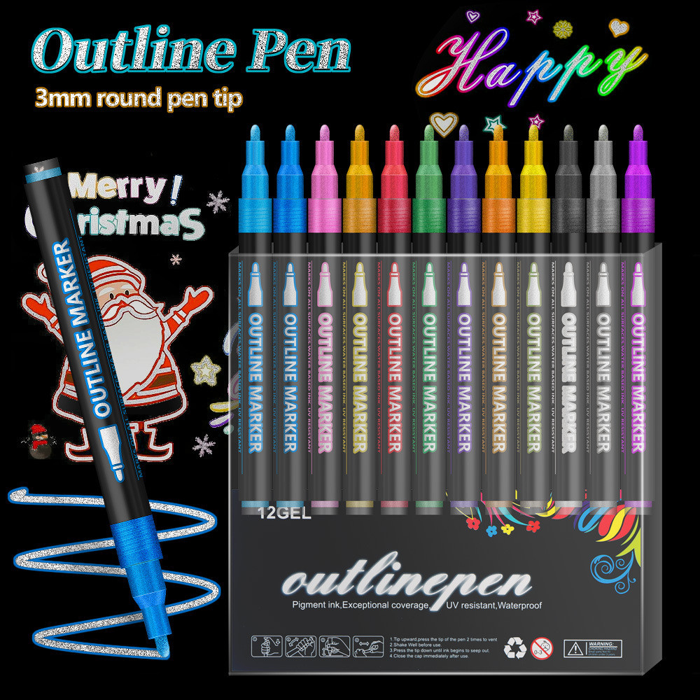 Double Line Contour Pen Flash Color Development Viết Smooth DIY Hand Account Marker Highlighter