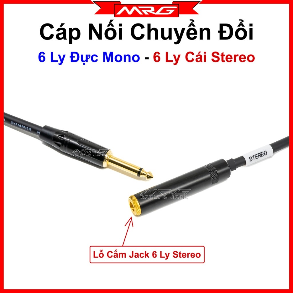 Cáp Chuyển Đổi 6.5mm Jack Đực Mono Sang Jack Cái Stereo, dài 0.5m-1m-3m-5m-8m-10m (TS 1/4inch Male t