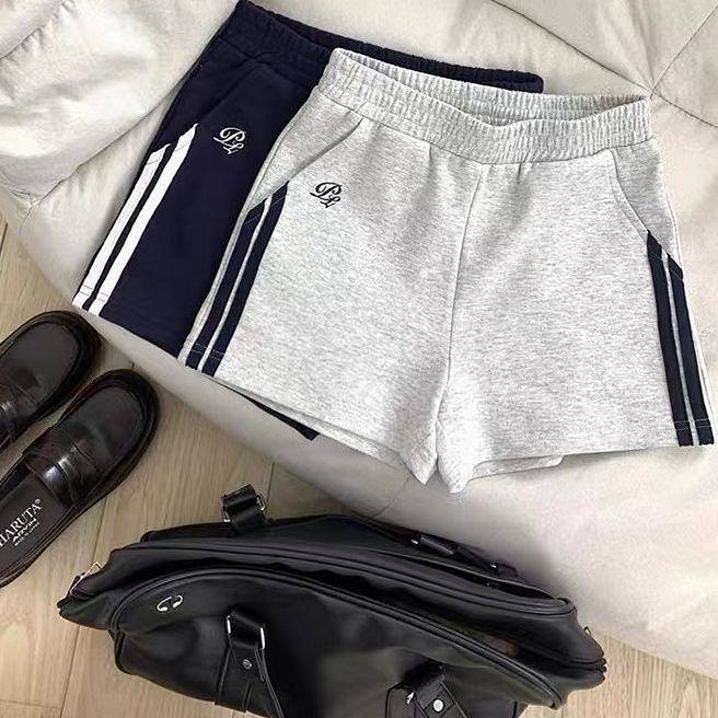 Striped Stitching Sports Shorts for Women 2025 Summer New High Waist Slimming All-Matching Loose Str