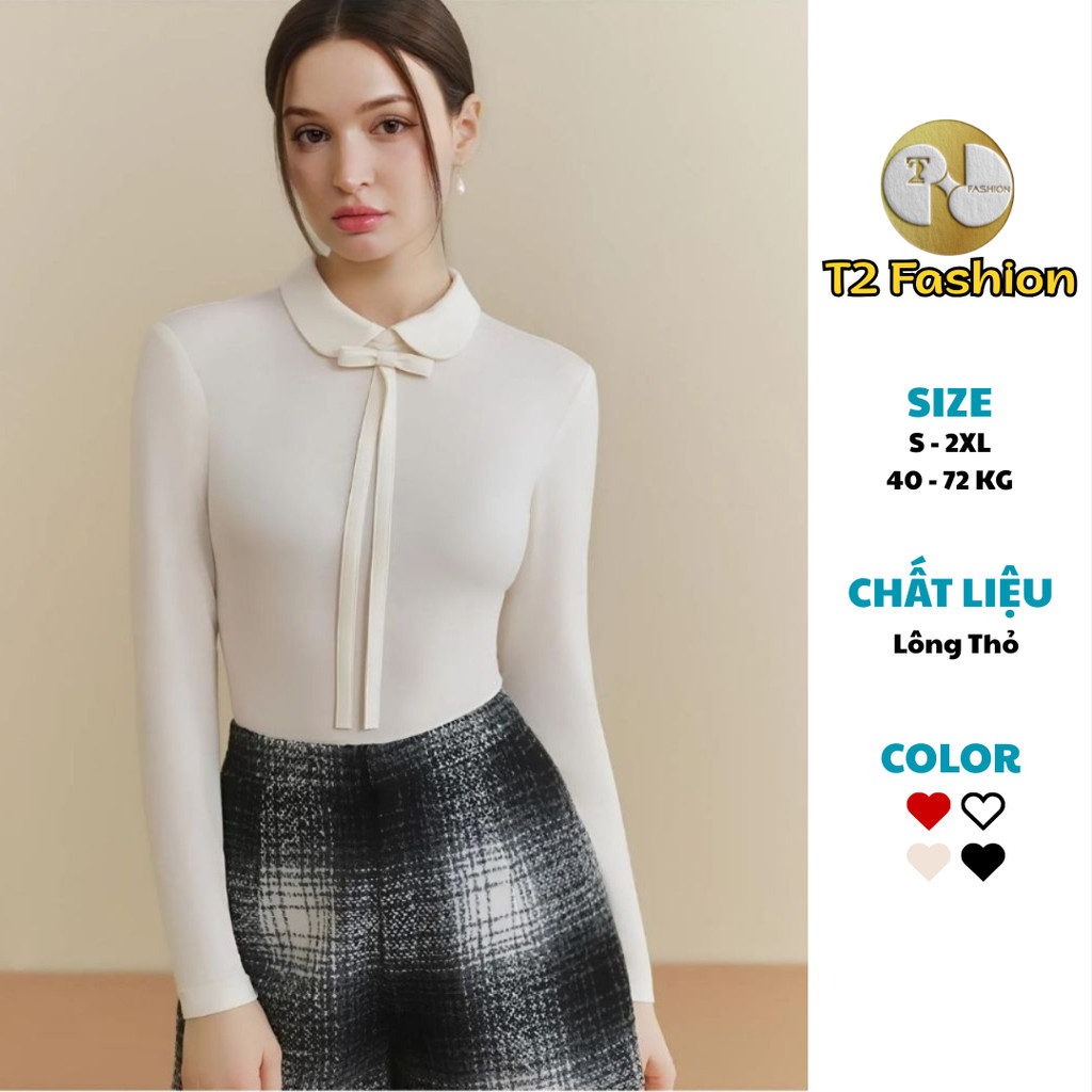 T110 Áo Giữ Nhiệt Thiết Kế Cổ Sen Phối Nơ Tiểu Thư - T2 Fashion