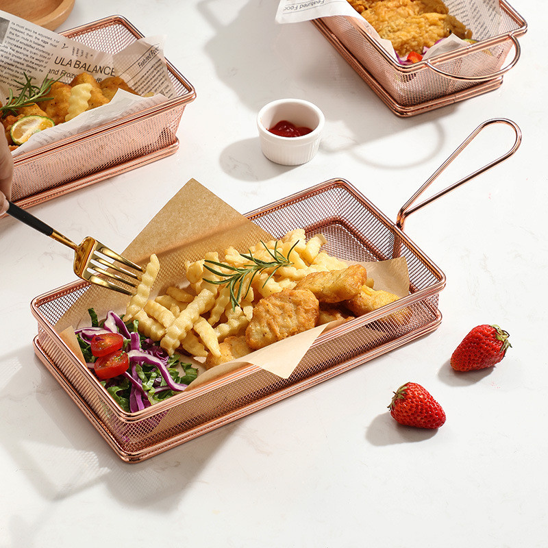 Thép không gỉ 304 Pháp Khoai Tây Chiên Giỏ Gà Chiên Ăn Nhẹ Mini Sắt Giỏ Trà Sữa Cửa Hàng Ăn Nhẹ Giỏ 