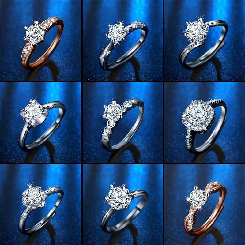 S925 Moissanite cổ điển sáu móng nữ Live Ring nữ Live Broaast S925 Moissanite cổ điển sáu móng vuốt 