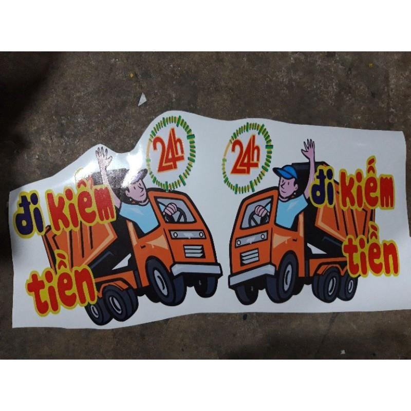 (Tem 3 lớp) Tem decal 24h đi kiemtien dán trang trí xe ô tô (sl: 1 tem), Tem stickers kèm chữ 24h đi