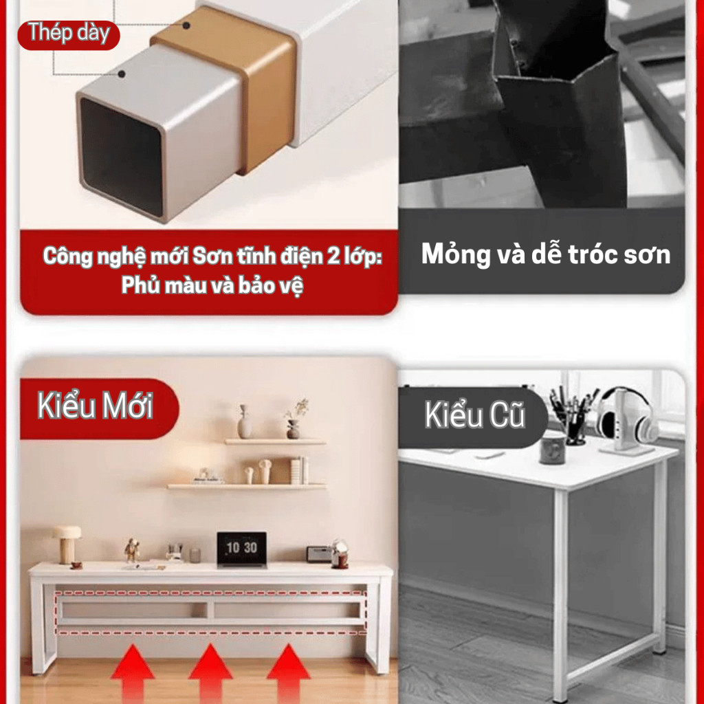 Bàn làm việc để PC, Bàn học tập chân U uốn cong sơn tĩnh điện, Mặt MDF 15mm, chịu tải 250kg. DS Future | BigBuy360 - bigbuy360.vn