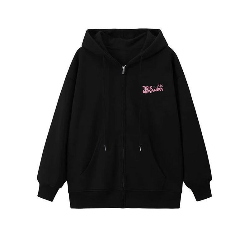 Women's zip hoodie in American retro style - oversized hoodie design, with a hood, convenient zipper
