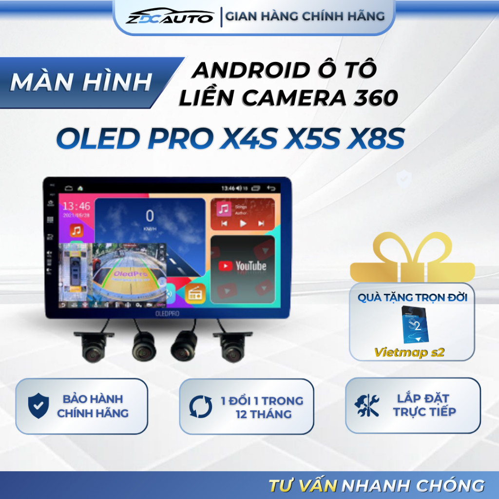[HÀNG MỚI] Màn hình Ô Tô DVD Android Oled Pro X4S X5S X8S Liền Camera 360| TẶNG VIETMAP S2 TRỌN ĐỜI 