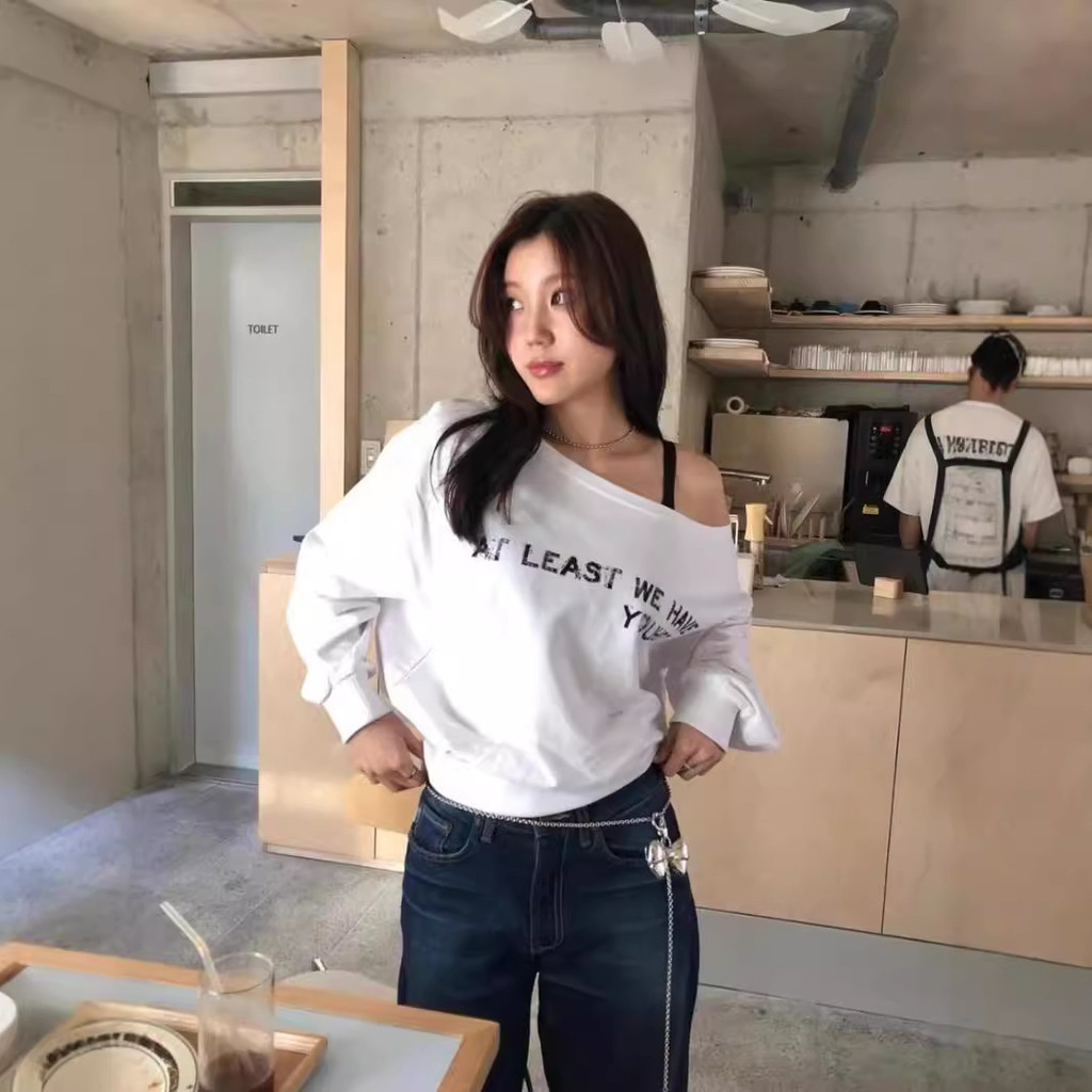 YOUHEE Lin Nayeon JOY Park Soo Young Same Style Korean Niche Trendy Brand Off-Shoulder Loose Long Sl