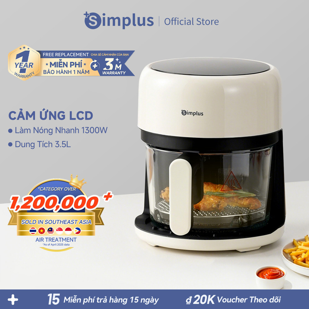 Simplus Nồi Chiên Không Dầu Dung Tích 3.5L Lòng Nồi Thủy Tinh KQZG017 - Bảo Hành 1 Năm 1 Đổi 1